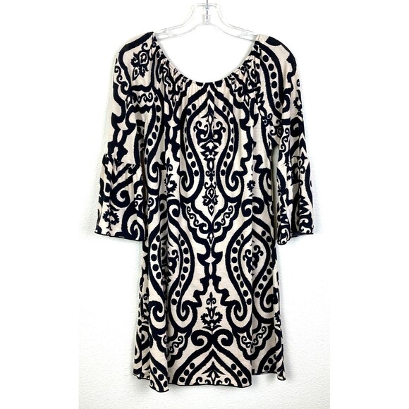 Red Lolly Mini A-Line Dress Size S Black Tan Off the Shoulder 3/4 Bell Sleeve - Picture 5 of 6